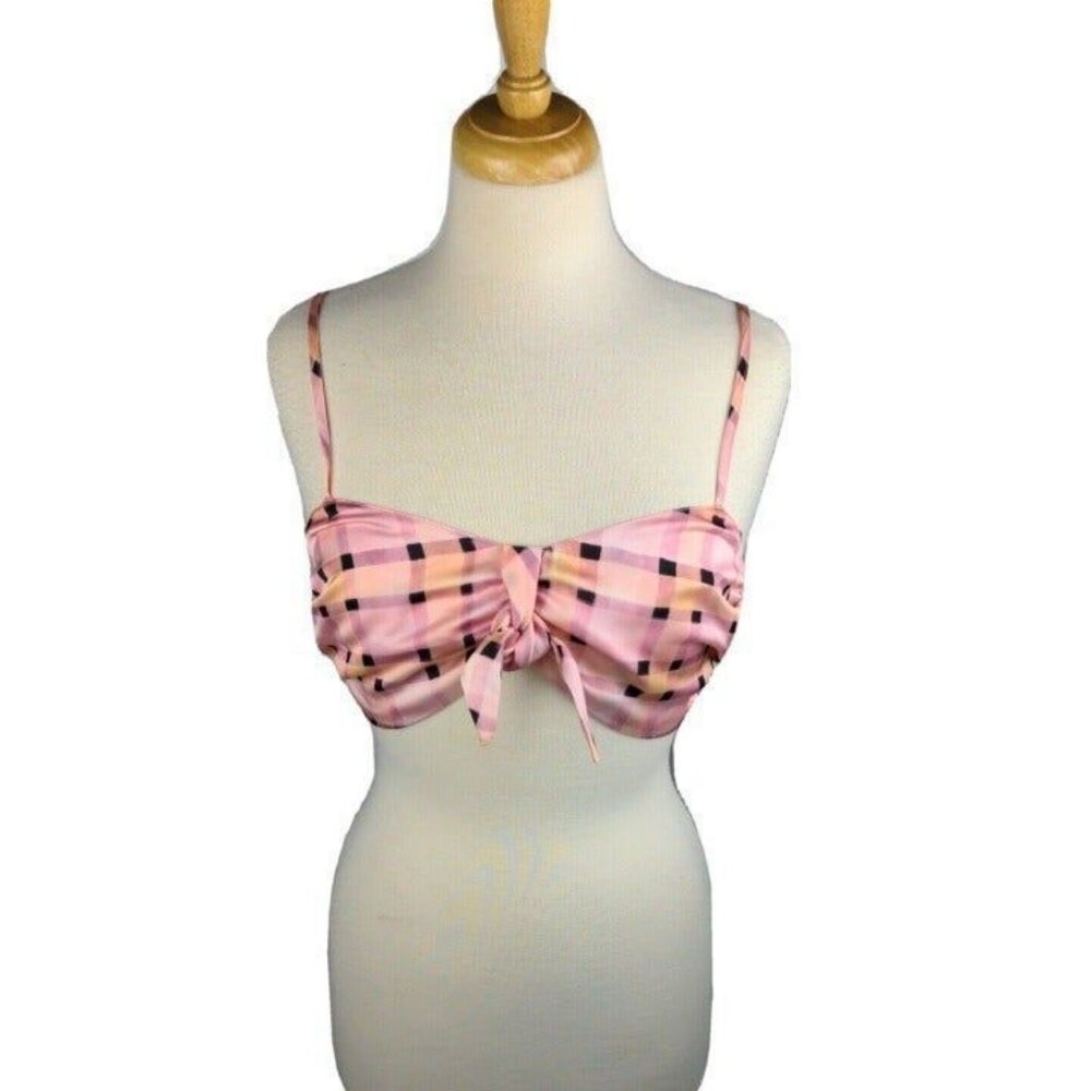 Top Shop Womens Crop Top Pink Check Spaghetti Strap Size 8 US NEW